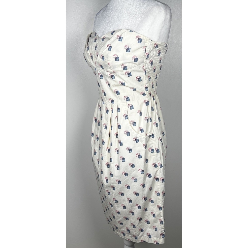 Anthropologie Girls From Savoy Ivory Paris Stamp Postage Size 4 Strapless Dress - Picture 12 of 13